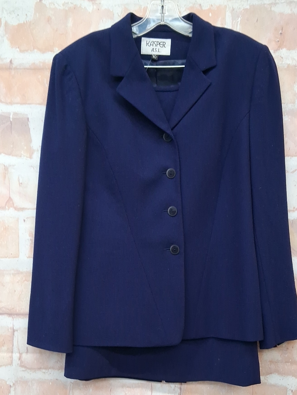 2pc Kasper Women's Dark Navy Single-Breasted Suit Jacket & Skirt Set